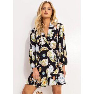 Farm Rio Trip Souvenir Black Wrap Mini Dress Size P/ Small